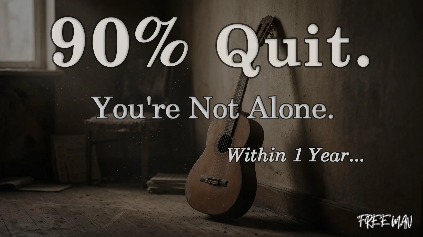 A beginner learning guitar during the first year.