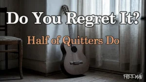 A dusty classical guitar left untouched, symbolizing the regret of giving up too soon.
