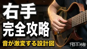 クラシック×サイレントギターの弦の上にある右手