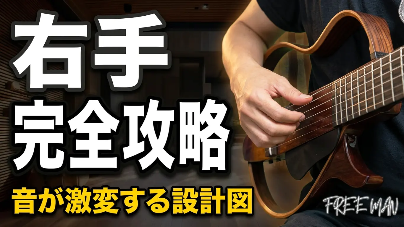 クラシック×サイレントギターの弦の上にある右手