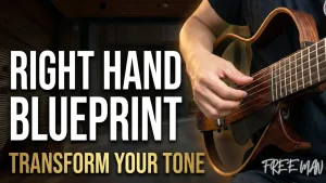 Right hand resting on the strings of a silent classical guitar